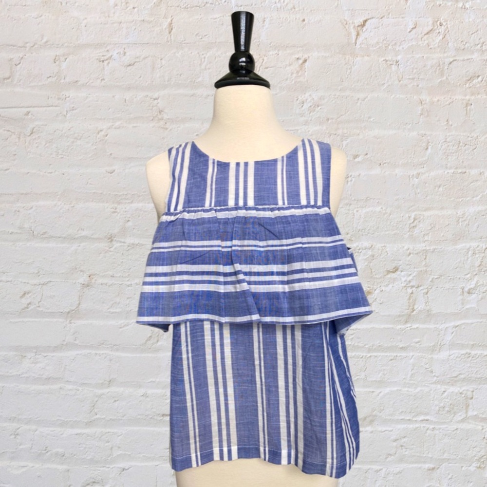 Chambray + White, cotton, Small, cold shoulder top